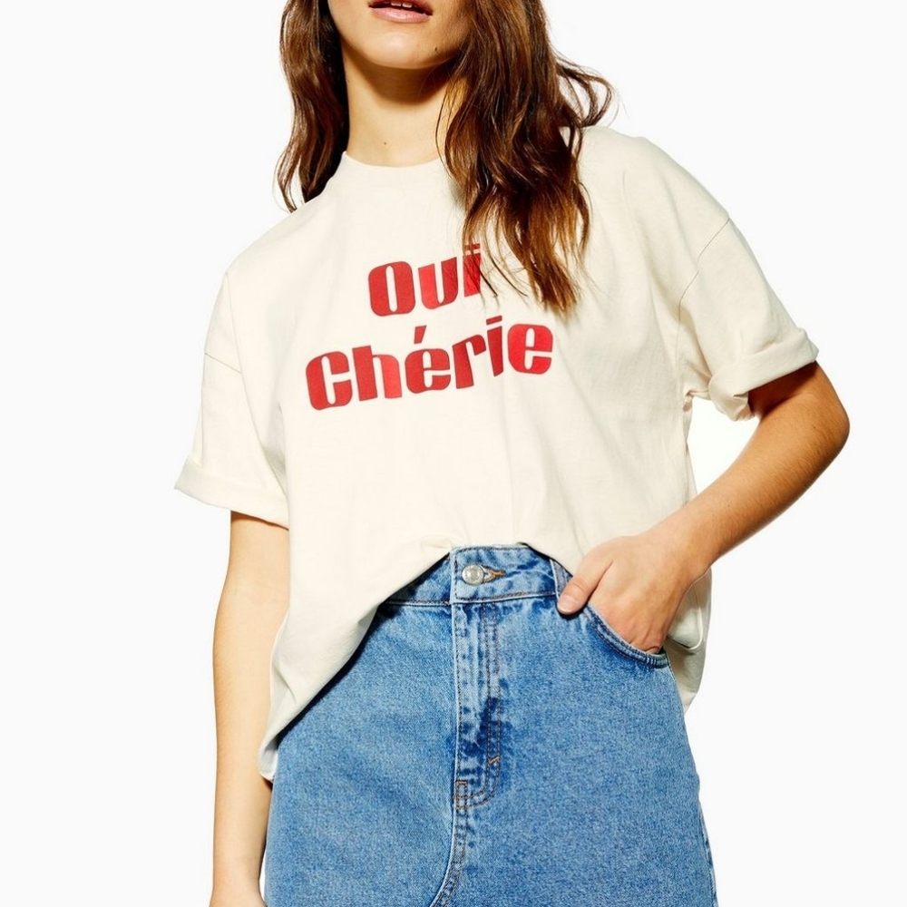Topshop Oui Chérie Oversized Cotton T-Shirt US 2